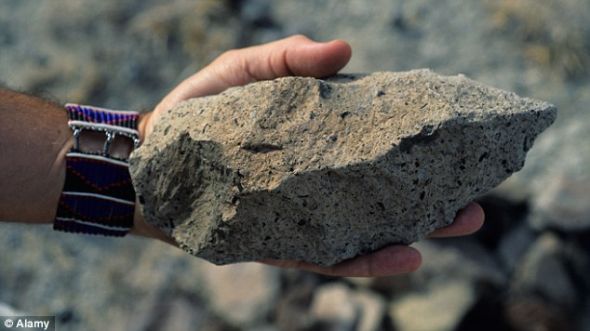在肯尼亚发现的一把石质手斧，科学家认为它们是直立人使用的工具