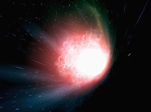 艺术家描绘的作为宇宙诞生之初的大爆炸，目前，科学家研究讨论称，希格斯粒子如果真实存在，数百亿年后宇宙将彻底湮灭